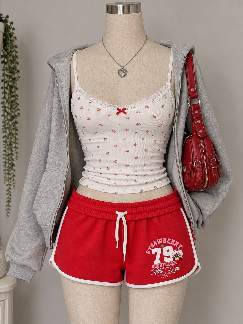 Strawberry Shortcake 79 Red Women's Athletic Shorts with Contrast Trim